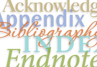 Graphic showing some book back matter elements Graphic showing some book back matter elements