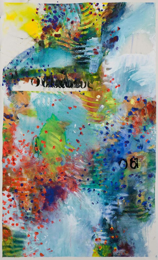 colorful acrylic abstract painting with Odysseus in greek text