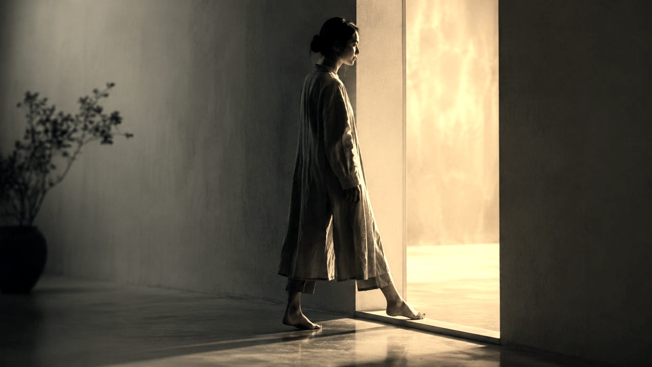 CR ChatGPT. Woman crossing a threshold. CR ChatGPT. Woman crossing a threshold.