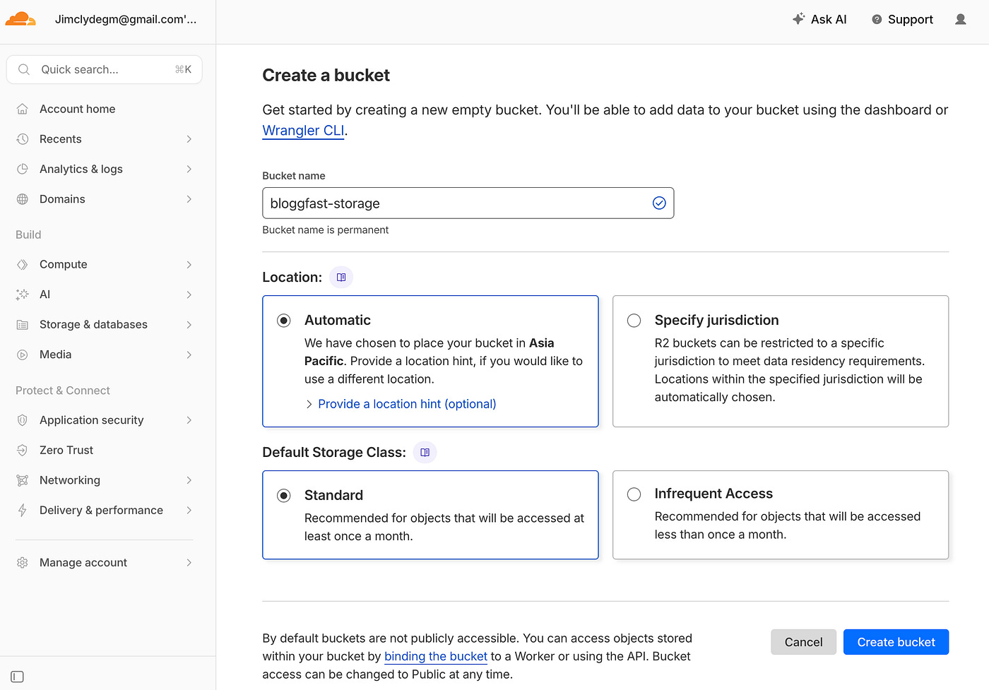 Creating a bucket for BloggFast in CloudFlare. Image by Jim Clyde Monge