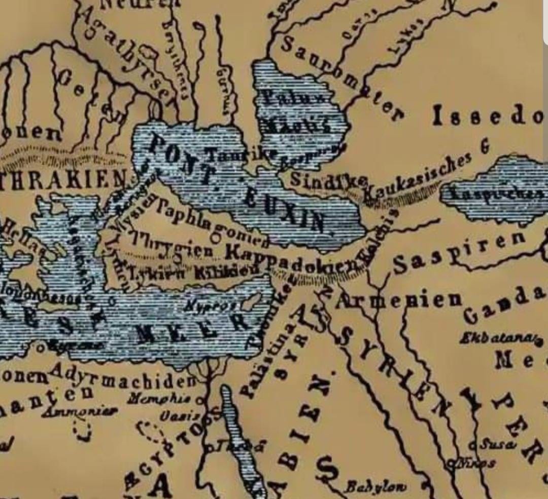 Historical map depicting ancient regions around Palestine as known in classical antiquity, including Assyria, Babylonia, and adjacent areas