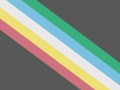 A charcoal rectangle with a band of colors diagonal from top left to lower right. The colors are green, blue, white, yellow and red in descending order. A charcoal rectangle with a band of colors diagonal from top left to lower right. The colors are green, blue, white, yellow and red in descending order.