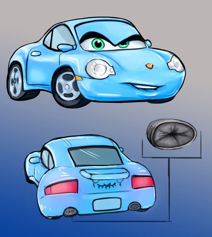 absurd_res animate_inanimate anus car cars_(film) disney female hi_res living_car living_machine living_vehicle machine not_furry pixar sally_carrera solo vehicle wugi