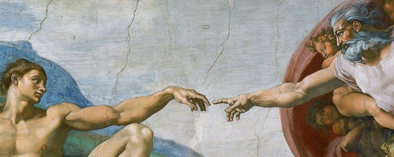 Michelangelo painting of God reaching out to Adam - Bonny Doon Vineyard
