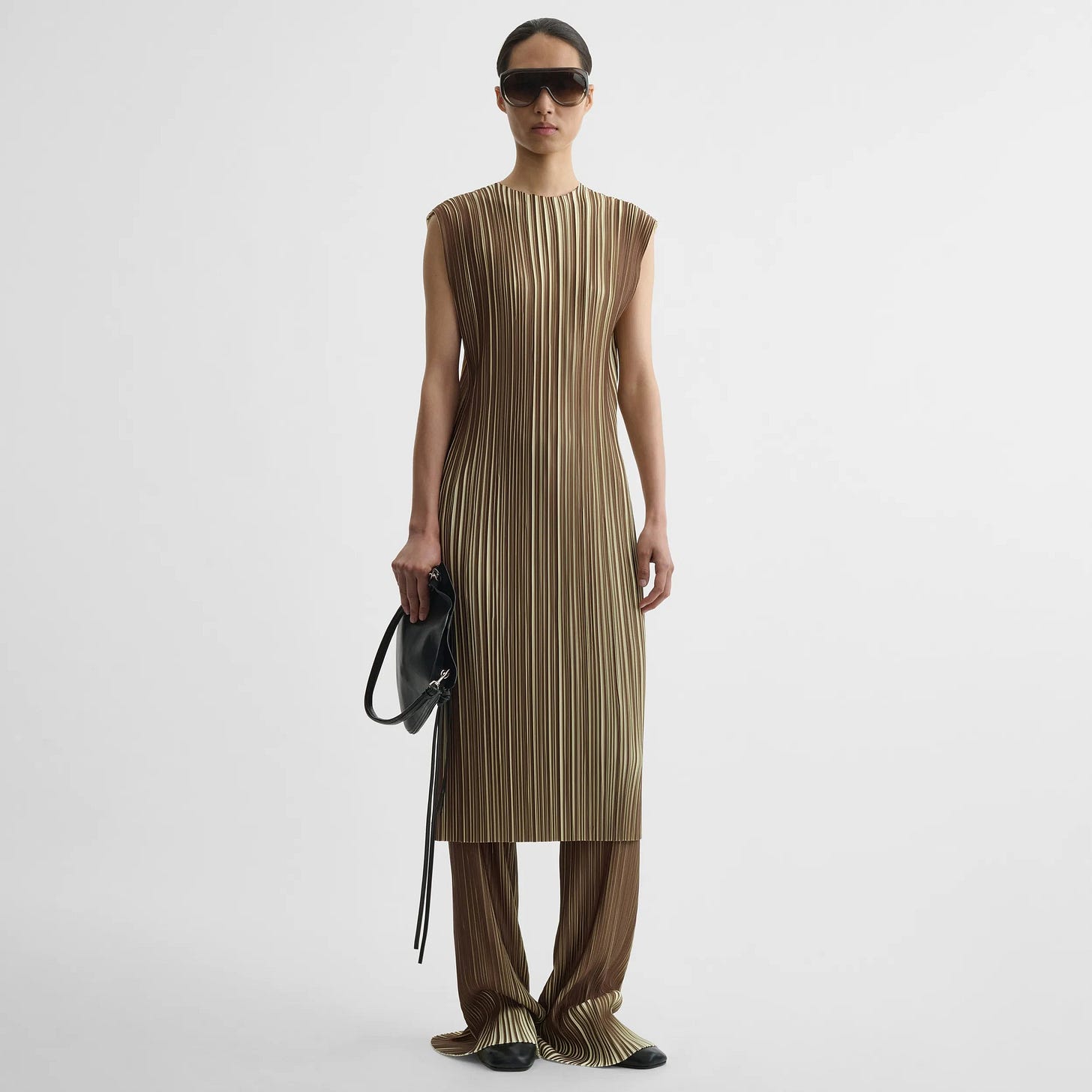 RAZOR PLEAT DRESS | khaki poly jersey
