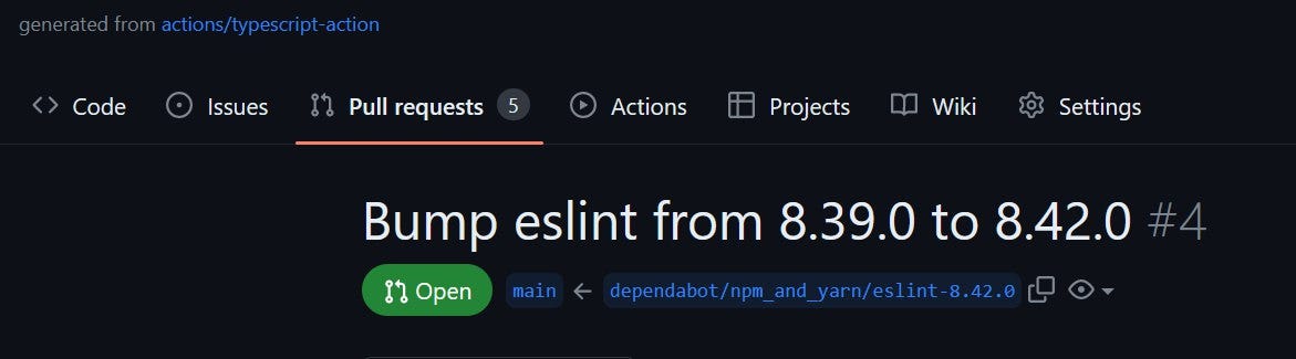 Newly generated repo dependabot PR