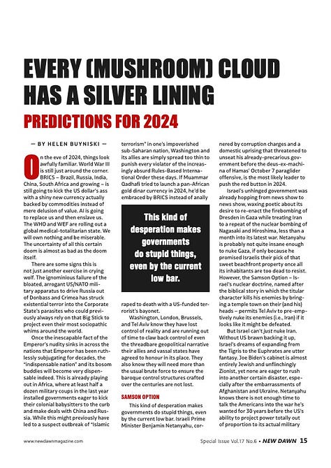 2024 predictions published in New Dawn magazine