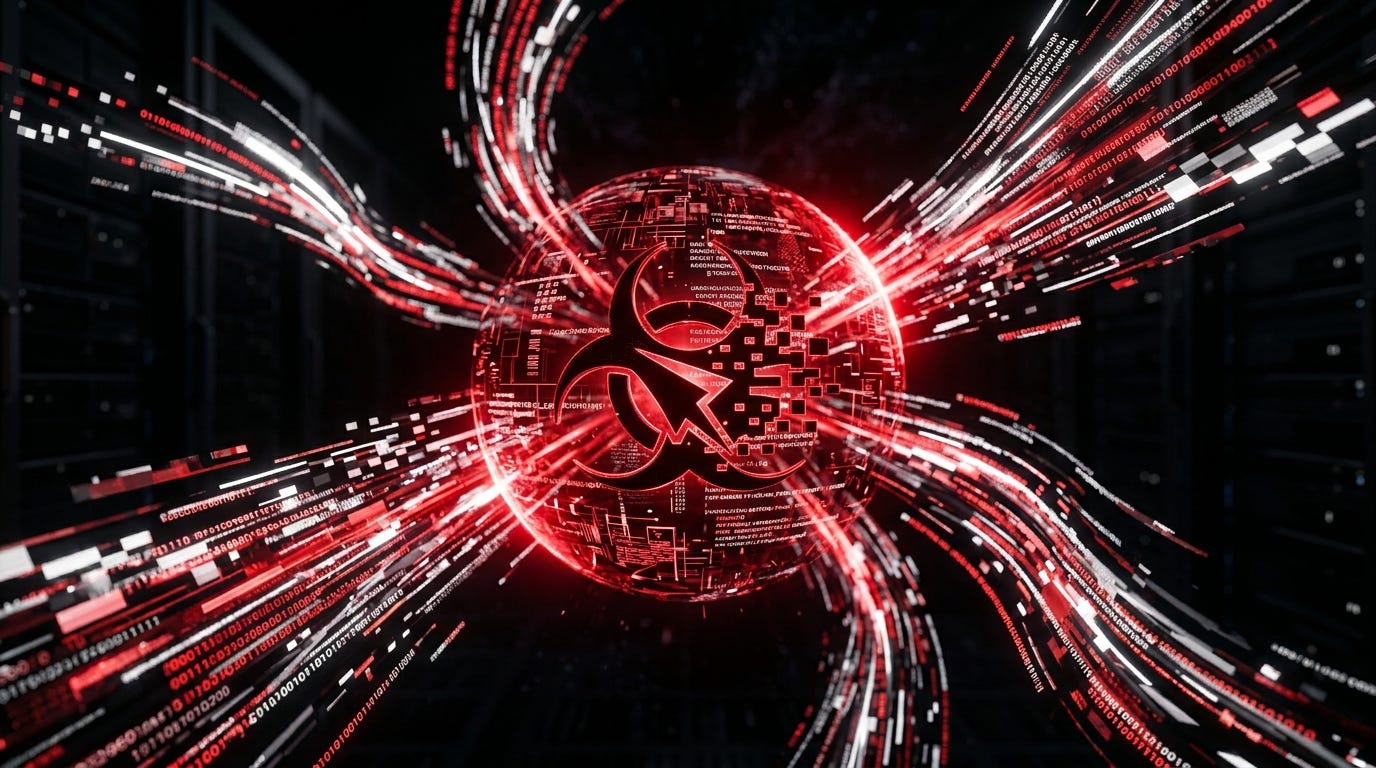 Abstract digital visualization of data streams converging into a red glowing sphere. The sphere is made of code fragments and geometric shapes. Dark background, high contrast, red and white light streaks, macro photography style.