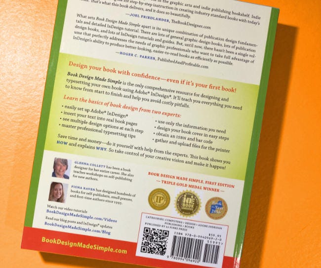 Photo of a back cover showing all the back cover copy.