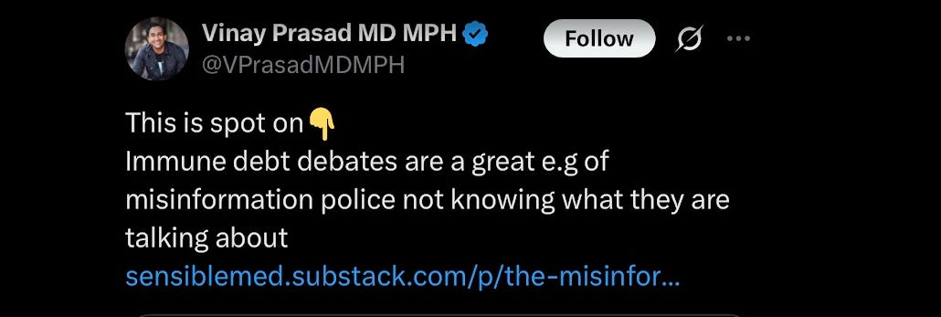 Vinay Prasad tweet: "Immune debt debates are a great example of the misinformation police not knowing what they are talking about" Vinay Prasad tweet: "Immune debt debates are a great example of the misinformation police not knowing what they are talking about"