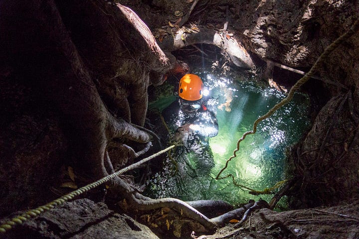 Klaus navigating the underwater caverns below Quintana Roo
