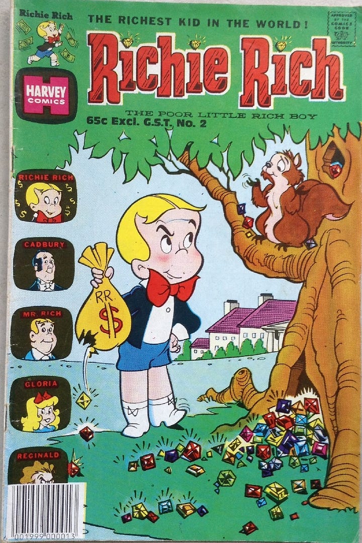 1980s childrens comics such as Richie Rich and Casper from Harvey Comics