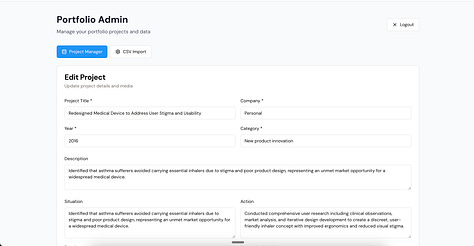 Screenshots of admin tools that allow me to edit and adjust content on the website.