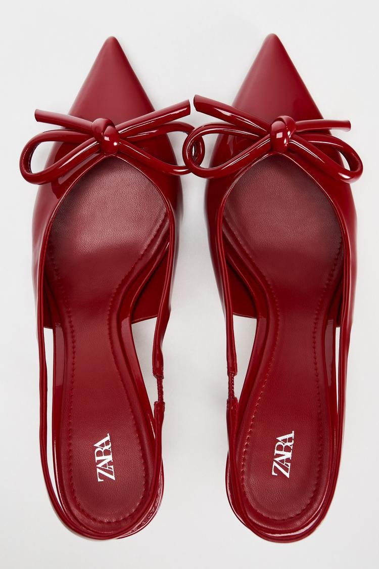 Zara FAUX PATENT LEATHER BOW HEELED SHOES - Red - Image 4