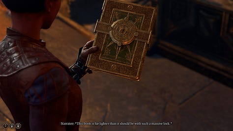 A set of screenshots of the game Baldur's Gate 3, featuring environments and dialogue.