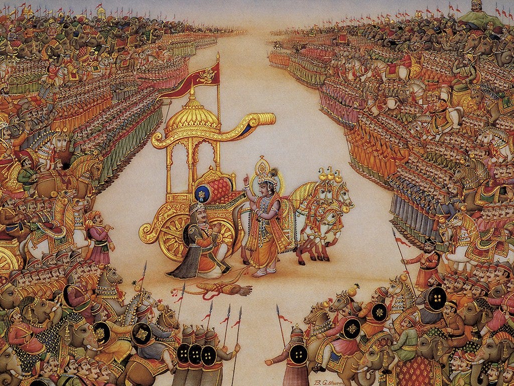 the armies assembled on the battlefield of Kurukshetra