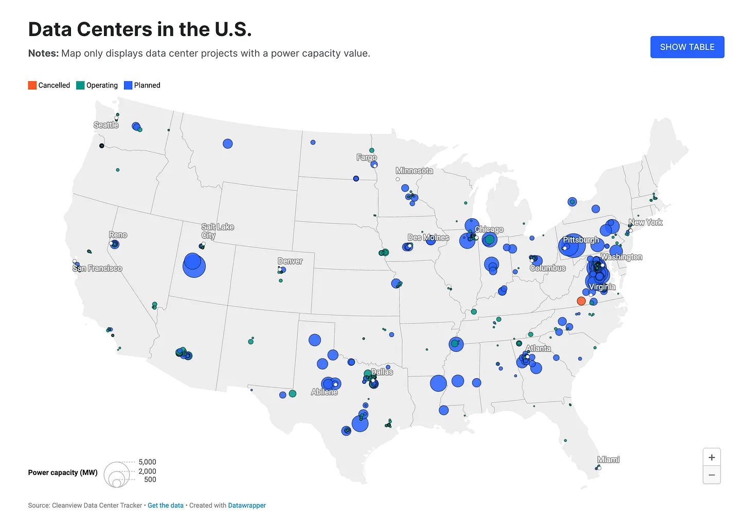 Map of Data Centers in the United States