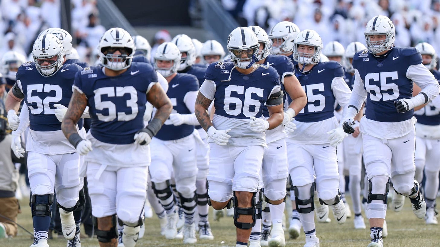 STATE COLLEGE, PA - DECEMBER 21: Drew Shelton #66 of the Penn State Nittany Lions before a game between SMU and Penn State at Beaver Stadium on December 21, 2024 in State College, Pennsylvania. (Photo by Roger Wimmer/ISI Photos/Getty Images)