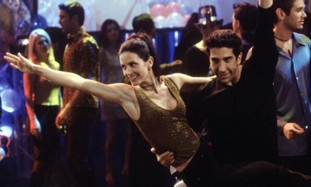 Friends' IRL Courteney Cox and Ed Sheeran recreate "the Routine"