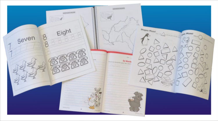 Samples of workbook design pages.