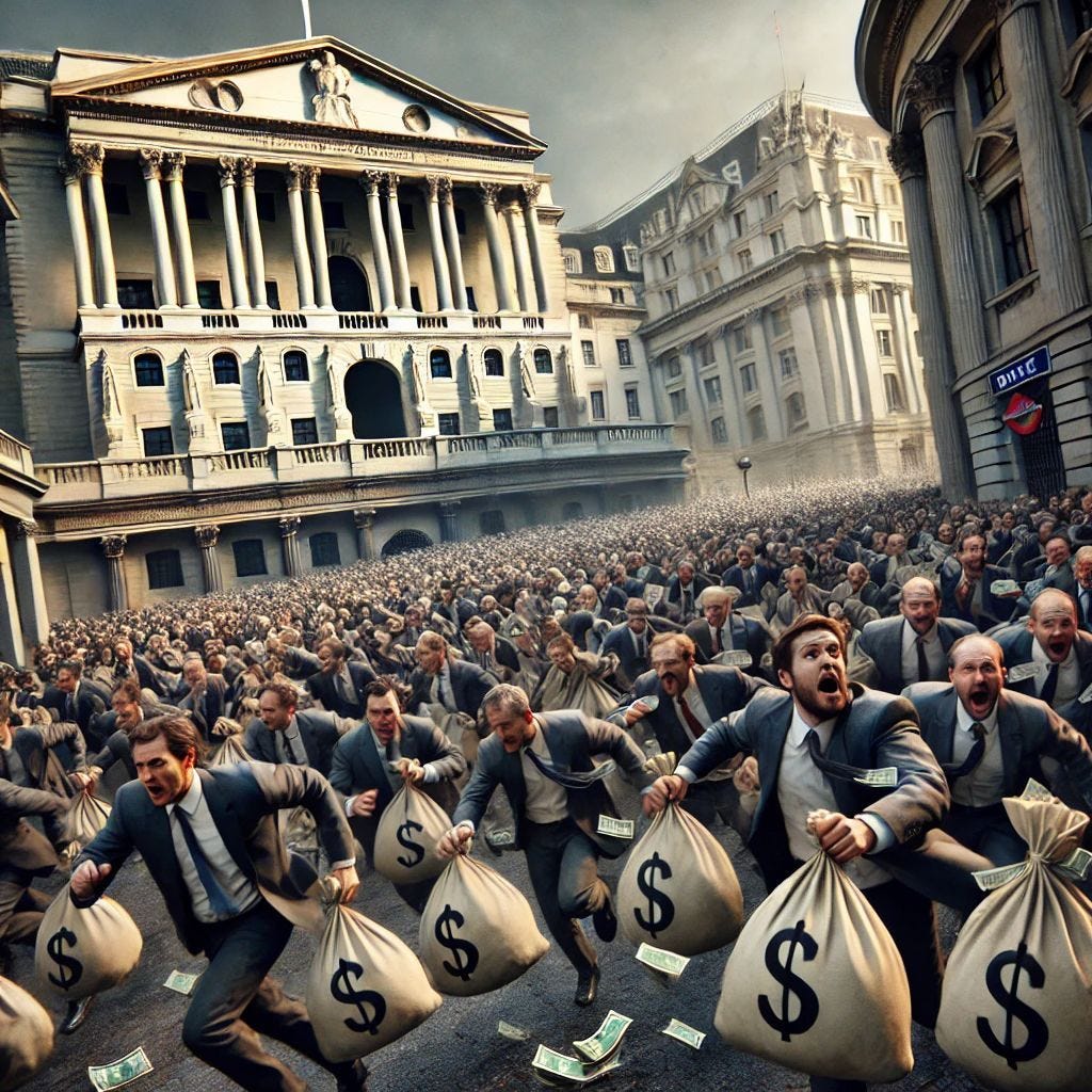 Crowds of Bankers Escaping the City of London