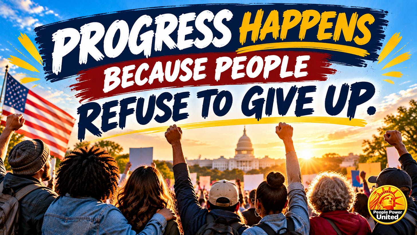 Progress happens because people refuse to give up. Progress happens because people refuse to give up.