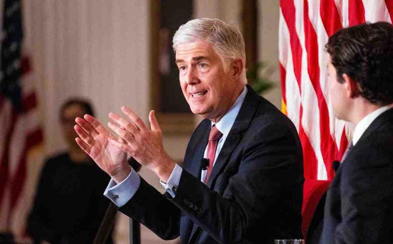 U.S. Supreme Court Justice Neil Gorsuch speaks at the Nixon Presidential Library & Museum in Yorba Linda, California, on August 9, 2024. (Paul Bersebach/The Orange County Register via AP) U.S. Supreme Court Justice Neil Gorsuch speaks at the Nixon Presidential Library & Museum in Yorba Linda, California, on August 9, 2024. (Paul Bersebach/The Orange County Register via AP)