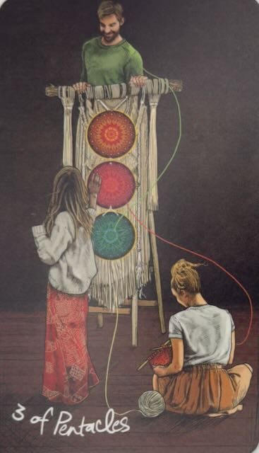 The 3 of Pentacles tarot card and the Fork in the Road oracle card.