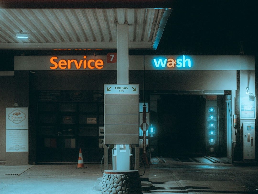 a gas station with a gas pump