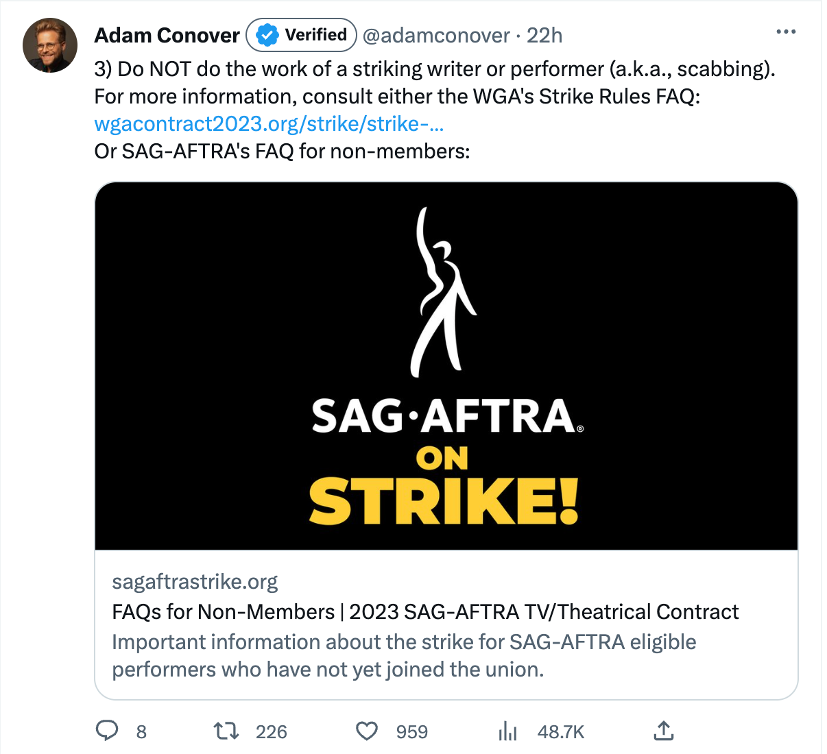 3) Do NOT do the work of a striking writer or performer (a.k.a., scabbing). 