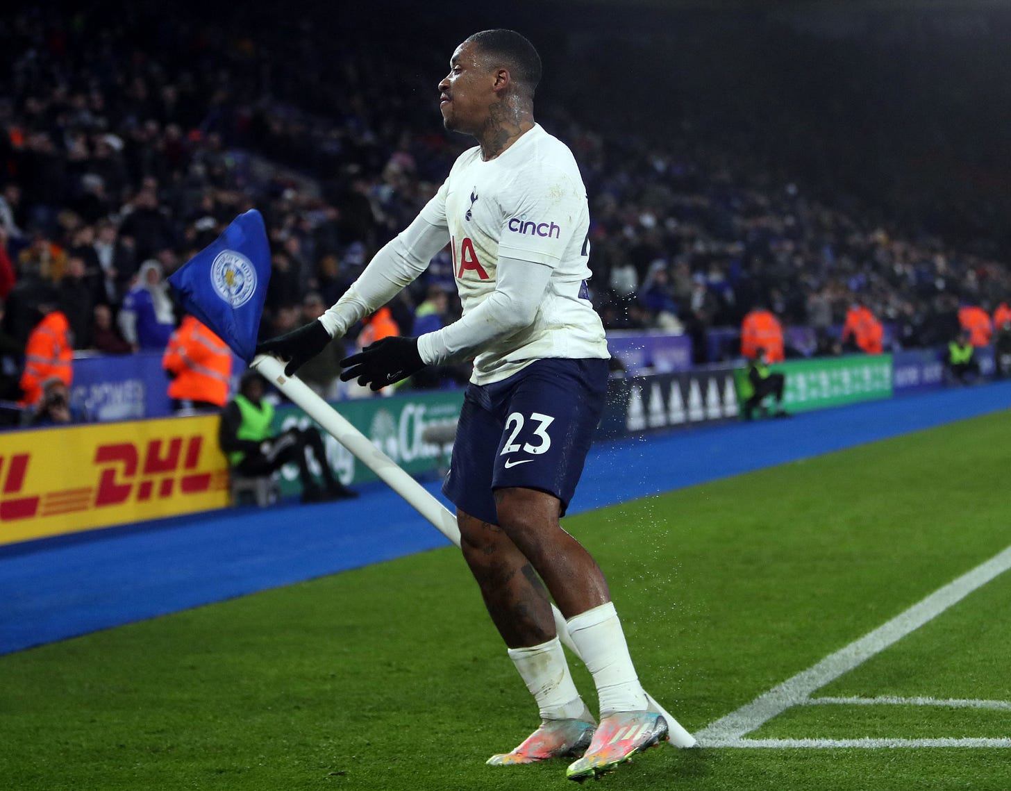 Steven Bergwijn pictured in January 2022 after scoring a late winning goal for Tottenham in a 3-2 victory at Leicester Steven Bergwijn pictured in January 2022 after scoring a late winning goal for Tottenham in a 3-2 victory at Leicester