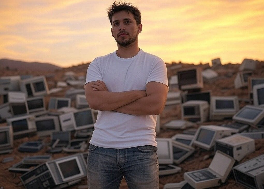 Tech Founder on a Hill of Computers