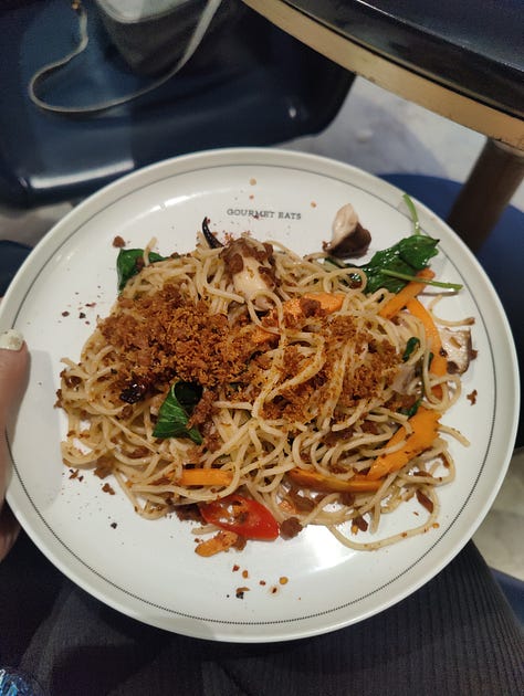 dishes at Talalak's vegan mall stalls