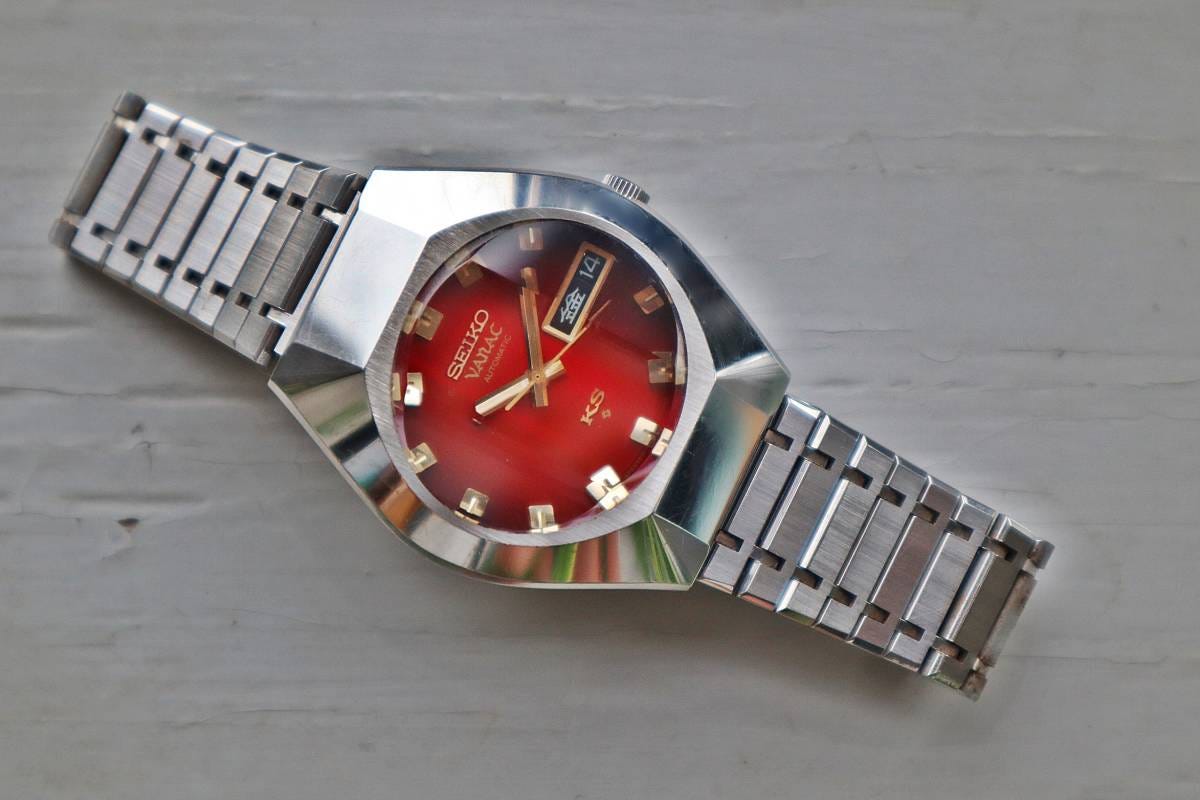 極希少 SEIKO KingSeiko 56キングセイコー VANAC 5626-7160 3面カットガラス　希少ルビー色文字盤
