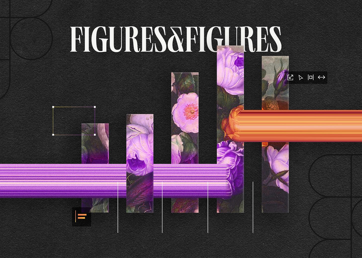Flowery bar chart overlapping with Figma UI icons.