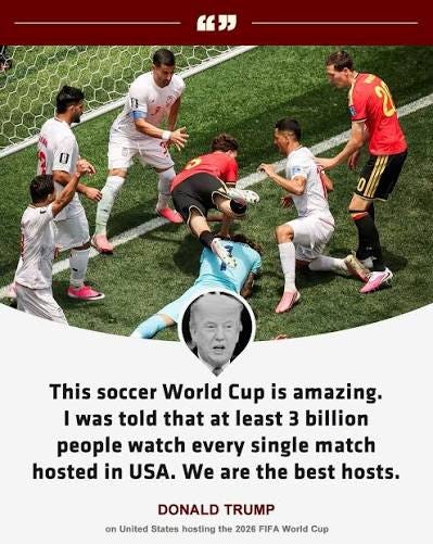 Donald Trump is really enjoying the “soccer” World Cup! (FootyRoom) Donald Trump is really enjoying the “soccer” World Cup! (FootyRoom)