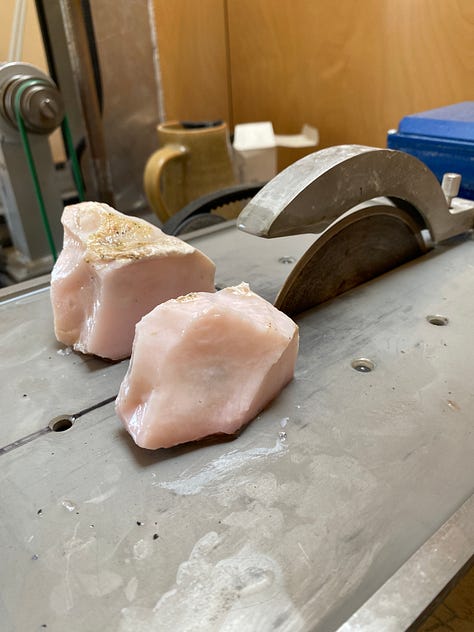 Lapidarist studio with pink opal