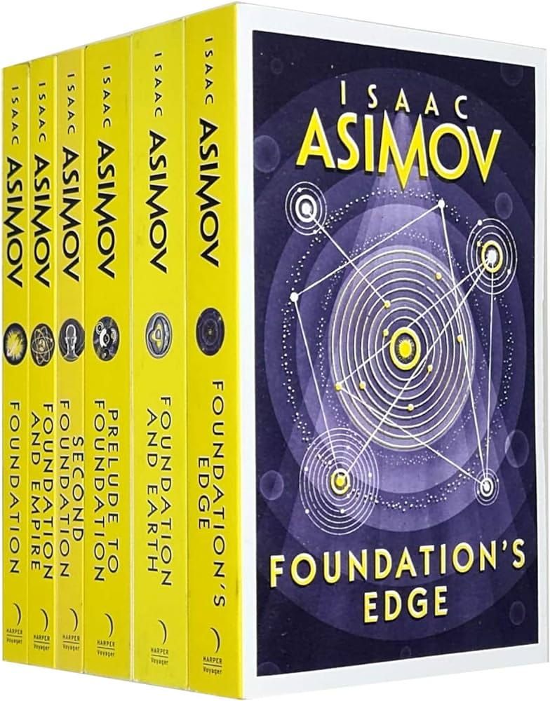 Photo showing Isaac Asimov's Foundation books