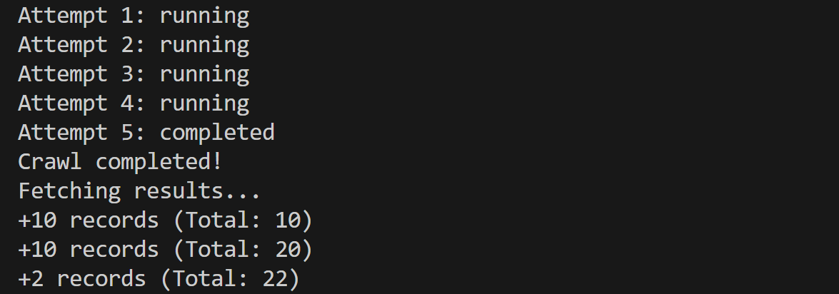 The output produced by the script in the terminal