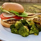 Turkey burgers & fries with lemon-garlic broccoli