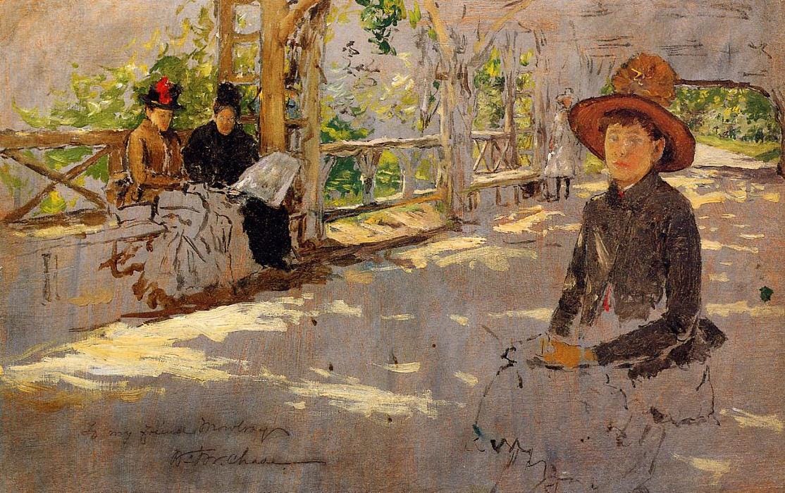 famous painting Women under Trellis (unfinished) of William Merritt Chase