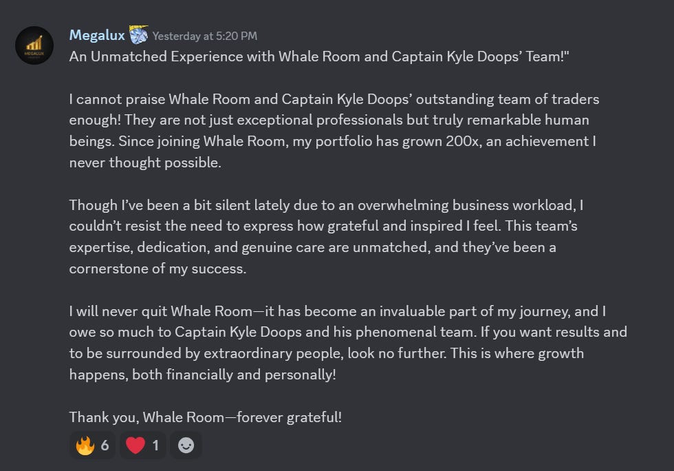Testimonial about the Whale Room crypto community