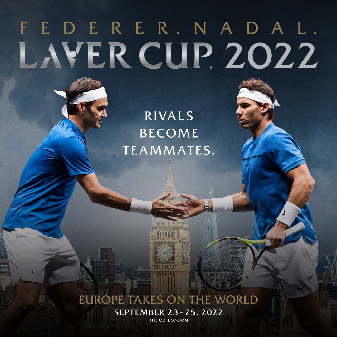 Laver Cup on Twitter: "A Fedal Comeback. Tennis superstars @rogerfederer and @RafaelNadal will represent Team Europe this September at #LaverCup London 2022. Premium hospitality packages available starting February 7. Multi-session tickets go Laver Cup on Twitter: "A Fedal Comeback. Tennis superstars @rogerfederer and @RafaelNadal will represent Team Europe this September at #LaverCup London 2022. Premium hospitality packages available starting February 7. Multi-session tickets go