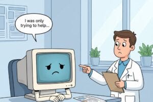 chastened llm being scolded by physician. the llm says, I was only trying to help!