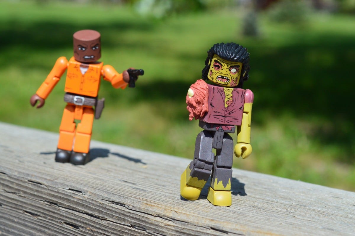 play, dead, toy, zombie, shooting, toys, gun, shoot, attack, lego, horror, survival, evil, shooter, walking dead, undead, action figures, enemy, gunman