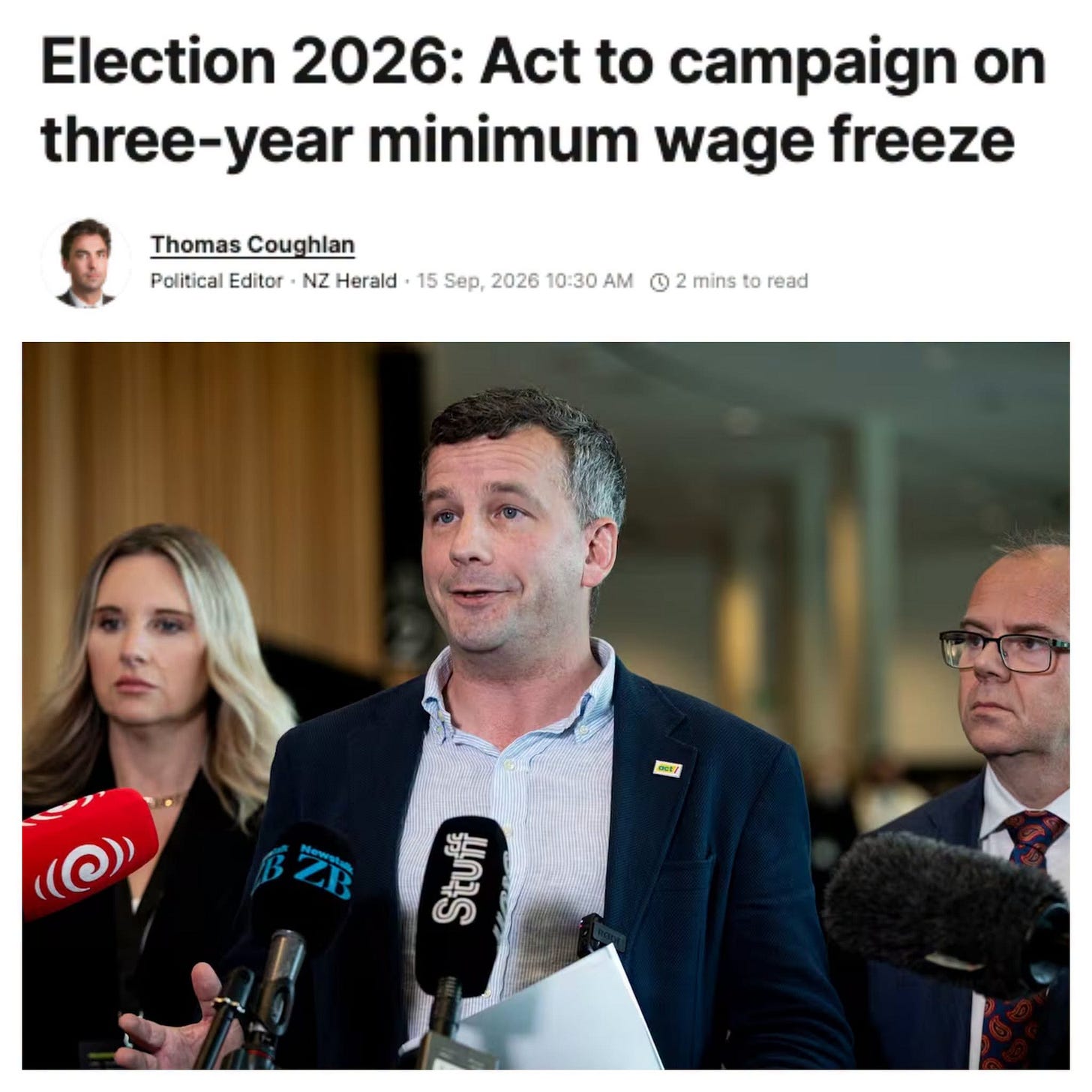 May be an image of text that says "Election 2026: Act to campaign on three-year year minimum wage freeze." May be an image of text that says "Election 2026: Act to campaign on three-year year minimum wage freeze."