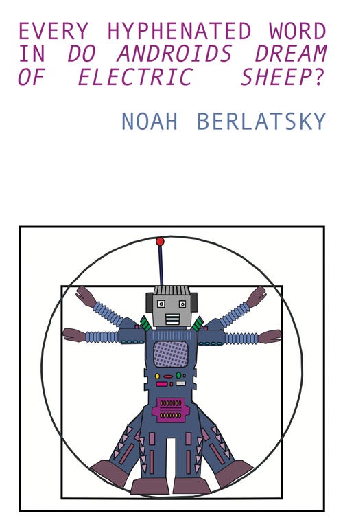 cover of ever hyphenated word in...; cover illustration is a clip art robot in the universal man circle (davinci parody)