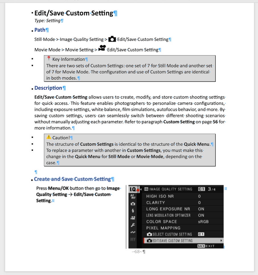 Excerpt from the Edit/Save Custom Setting entry, part of the Fujifilm X-T5 guide, available for premium subscribers.