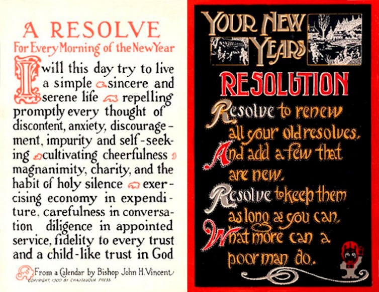 Early 20th-century new year’s resolution postcards. Wikimedia
