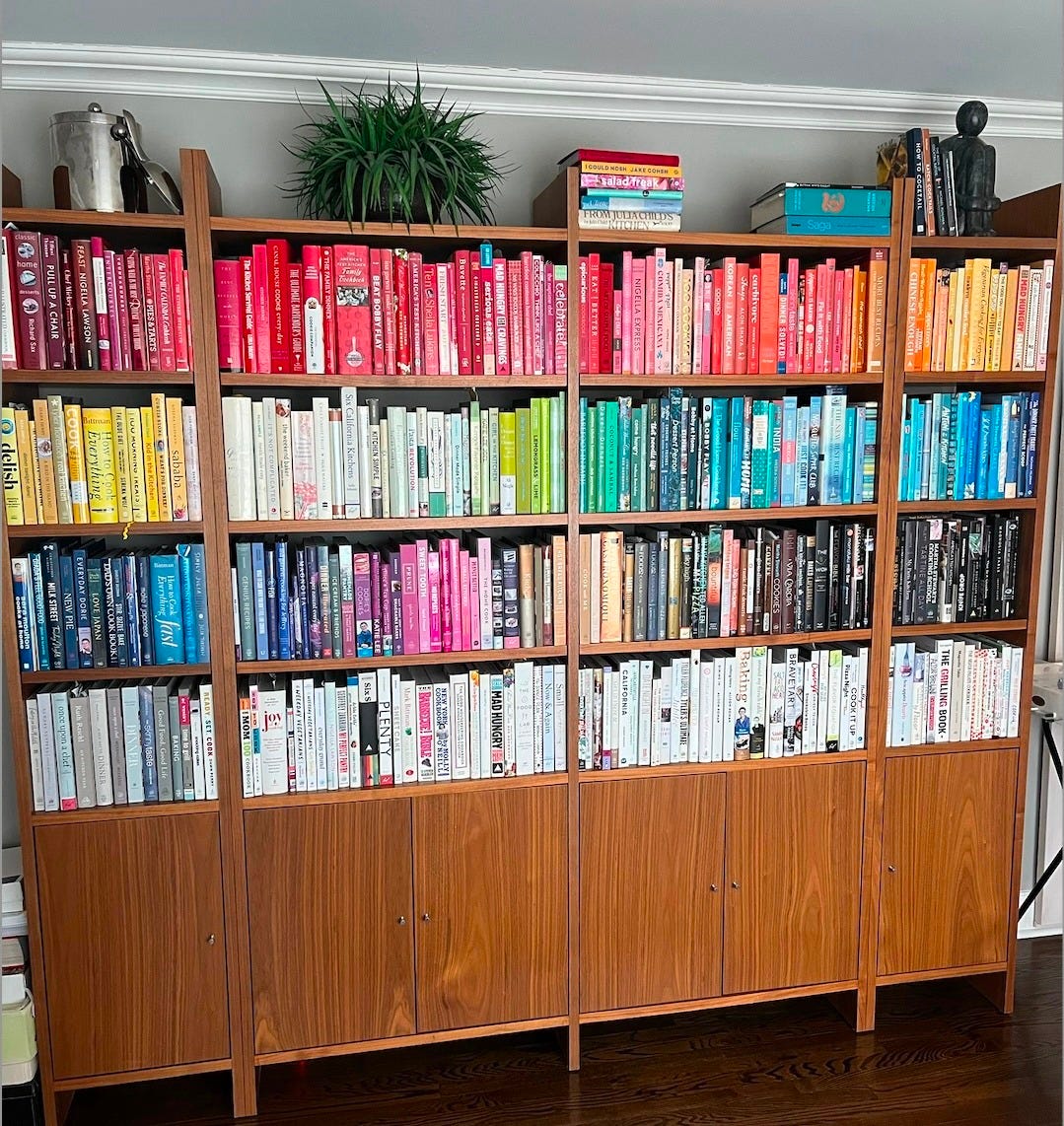 Bookshelves with a large collection of books.